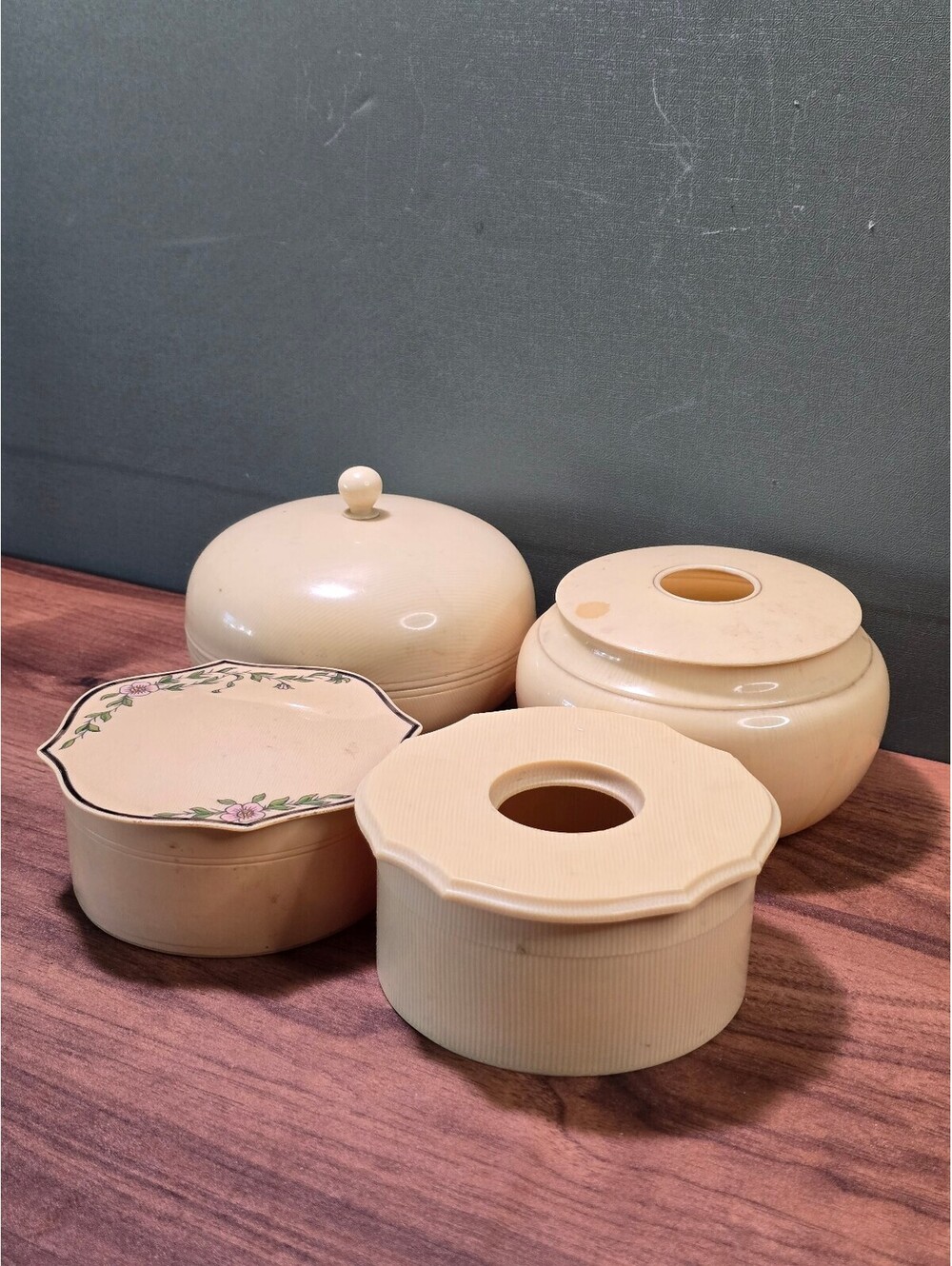 Vintage Celluloid Bakelite Vanity Jar Powder Box Tissue Holder Lot